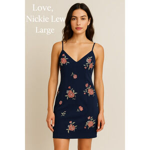 Love Nickie Lew Navy Floral Embroidered Dress Large